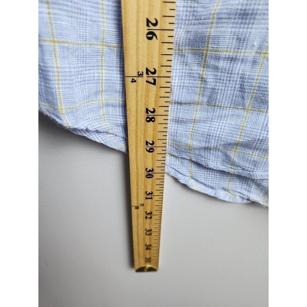 Lands End Baird McNutt Irish Linen Mens Button Up Sz 15.5/34 plaid beach summer - Picture 8 of 8